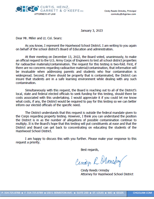 Letter to USACE